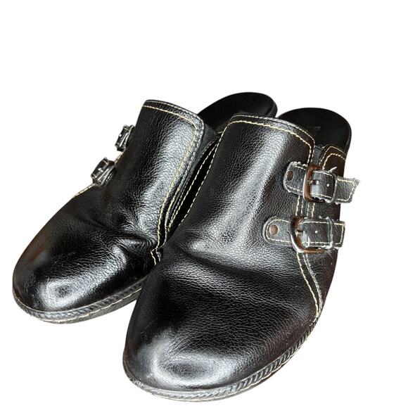 Bjorndal "Jessie" Platform Heels Women's Sz 10 Black Pebbled Leather Mules Boho - Picture 2 of 8